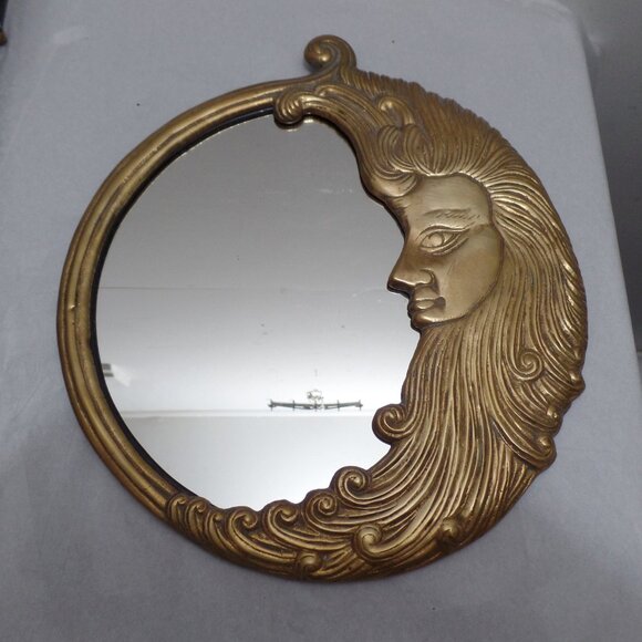 Penco Crescent Man in The Moon Wall Mirrorl Brass - Picture 2 of 10